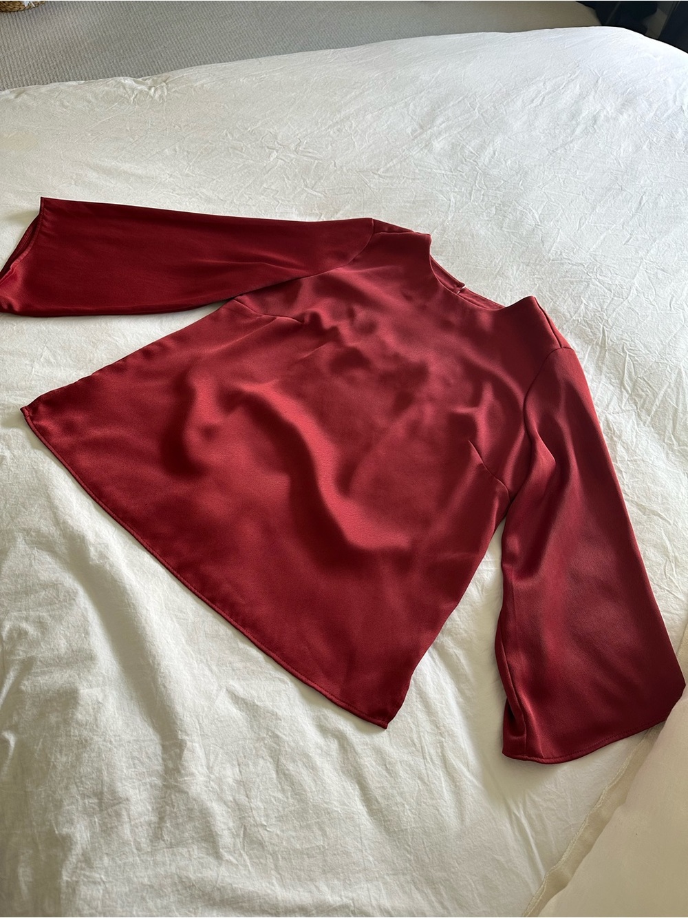 Chico's Wine-Red Satin Long-Sleeve Blouse, size medium (1) - Picture 7 of 14